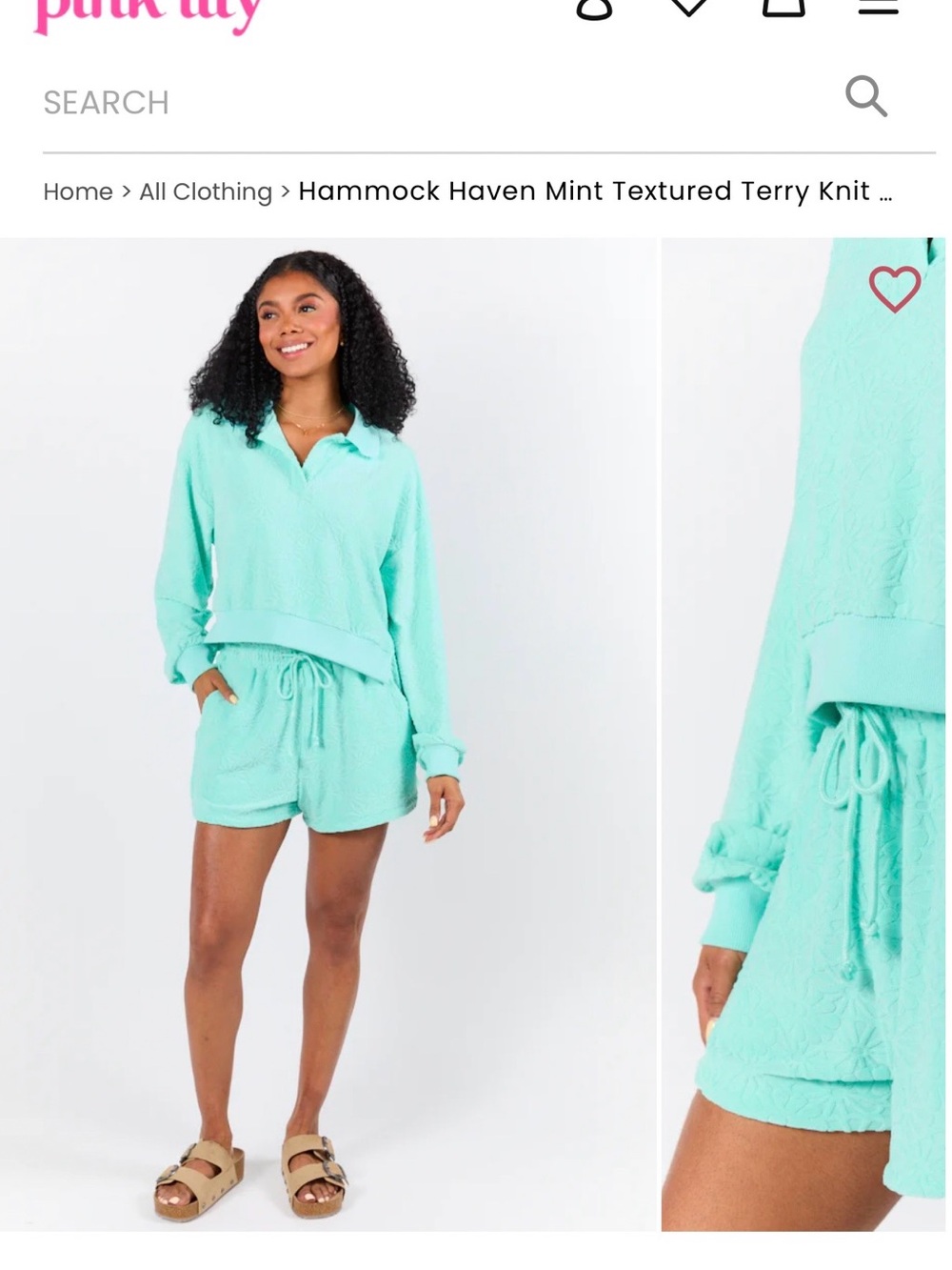 Pink Lily Mint Textured Terry Knit Lounge Set (Never Worn)
